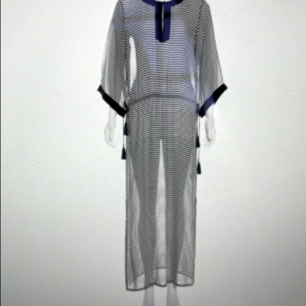 Tory Burch navy and white striped Caftan/ coverup